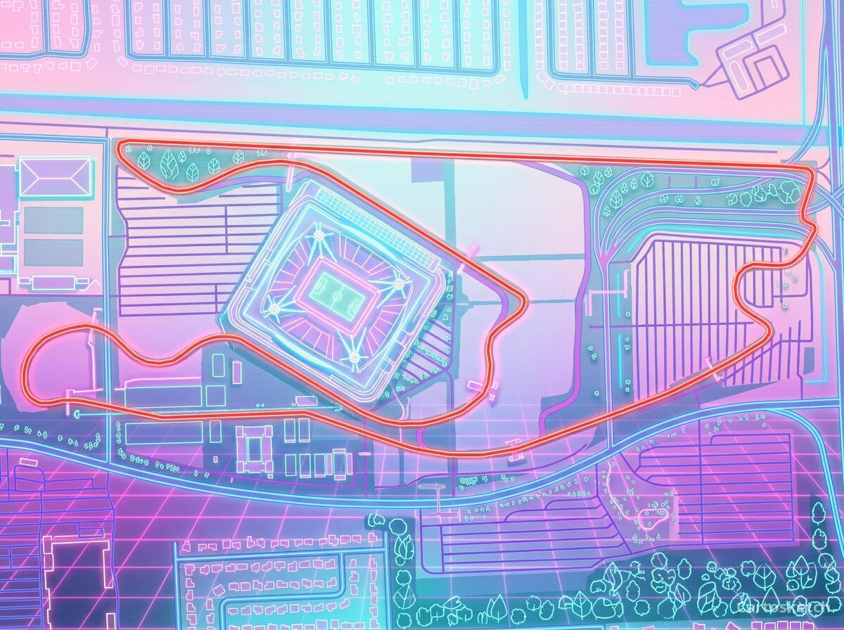 Circuito de Miami em estilo synthwave