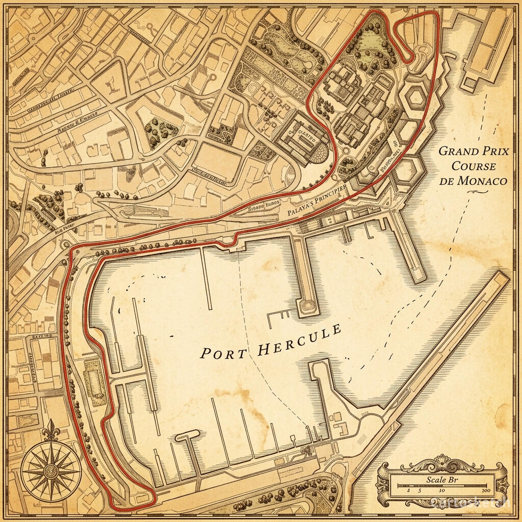 Circuito de Mônaco em mapa vintage