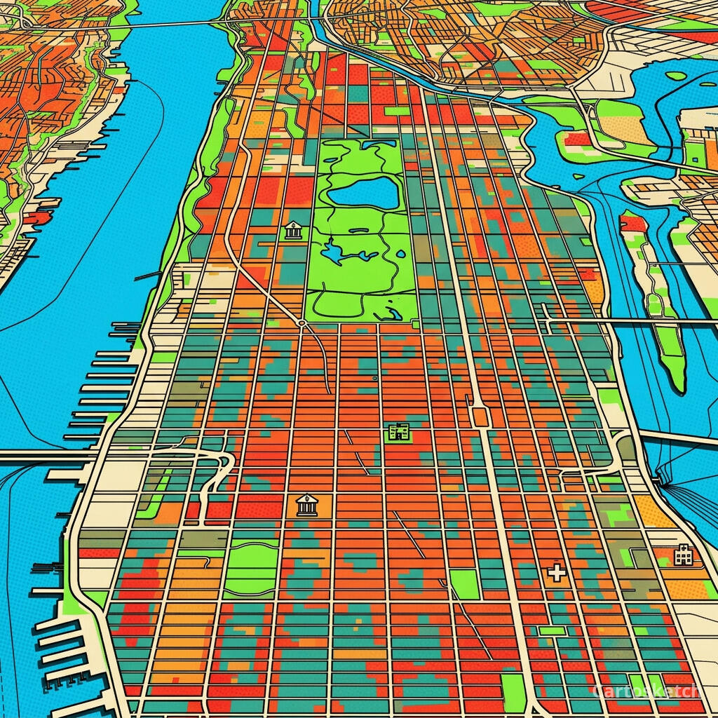 Lower Manhattan, New York — Cartosketch art