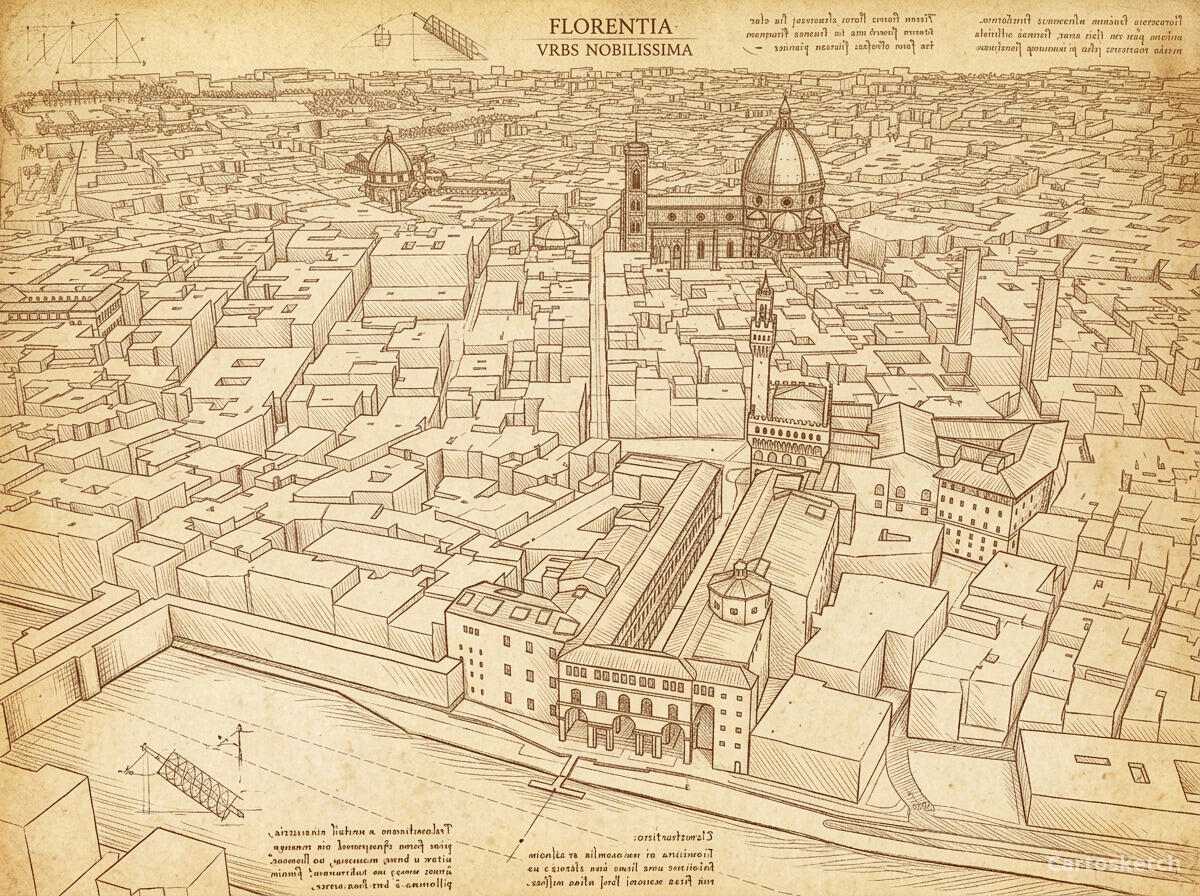 Exemplo de mapa artístico no estilo Da Vinci