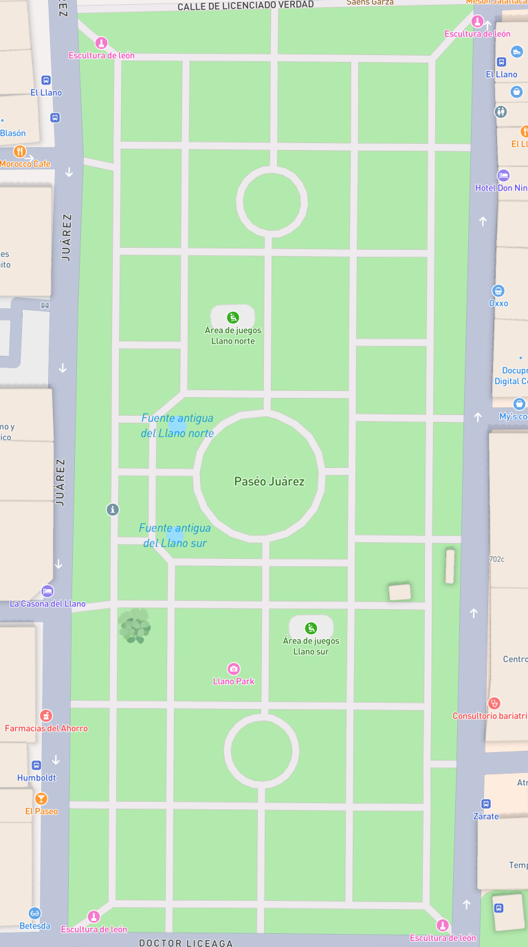 Paseo Juárez El Llano, Oaxaca, en style art populaire mexicain — route map input