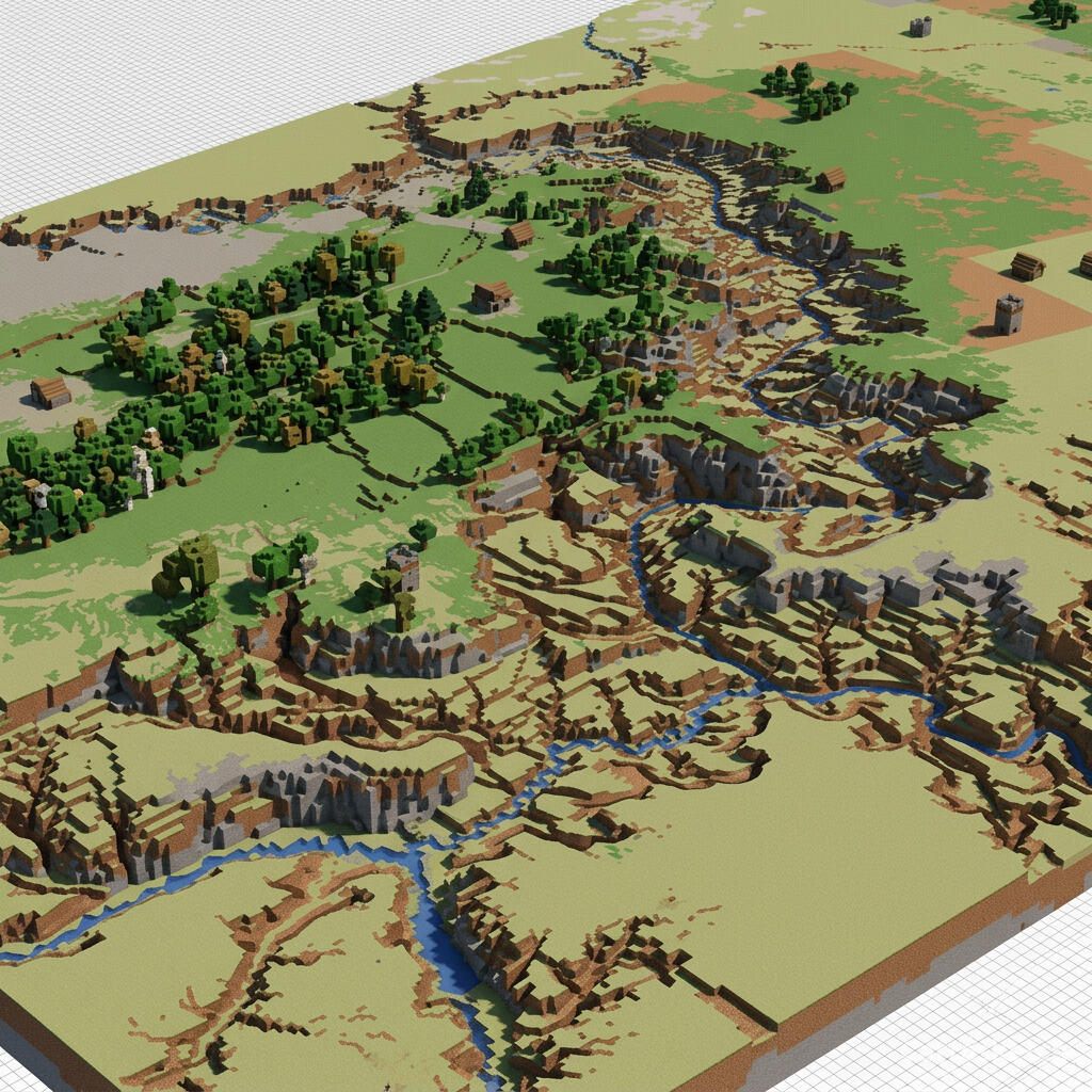 Exemplo de mapa artístico no estilo Minecraft