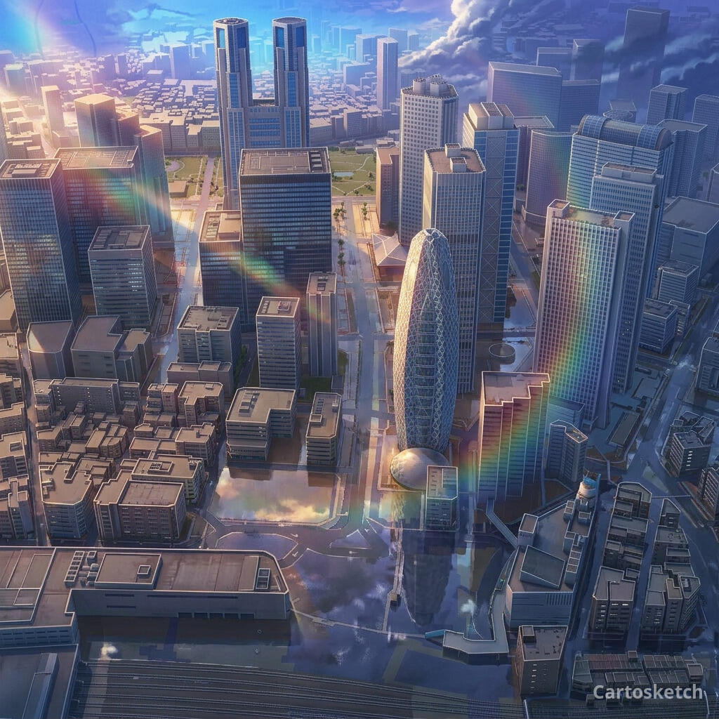 Exemplo de mapa artístico no estilo Shinkai