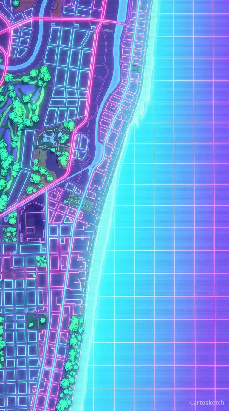 Miami Beach im Synthwave-Stil — Cartosketch art