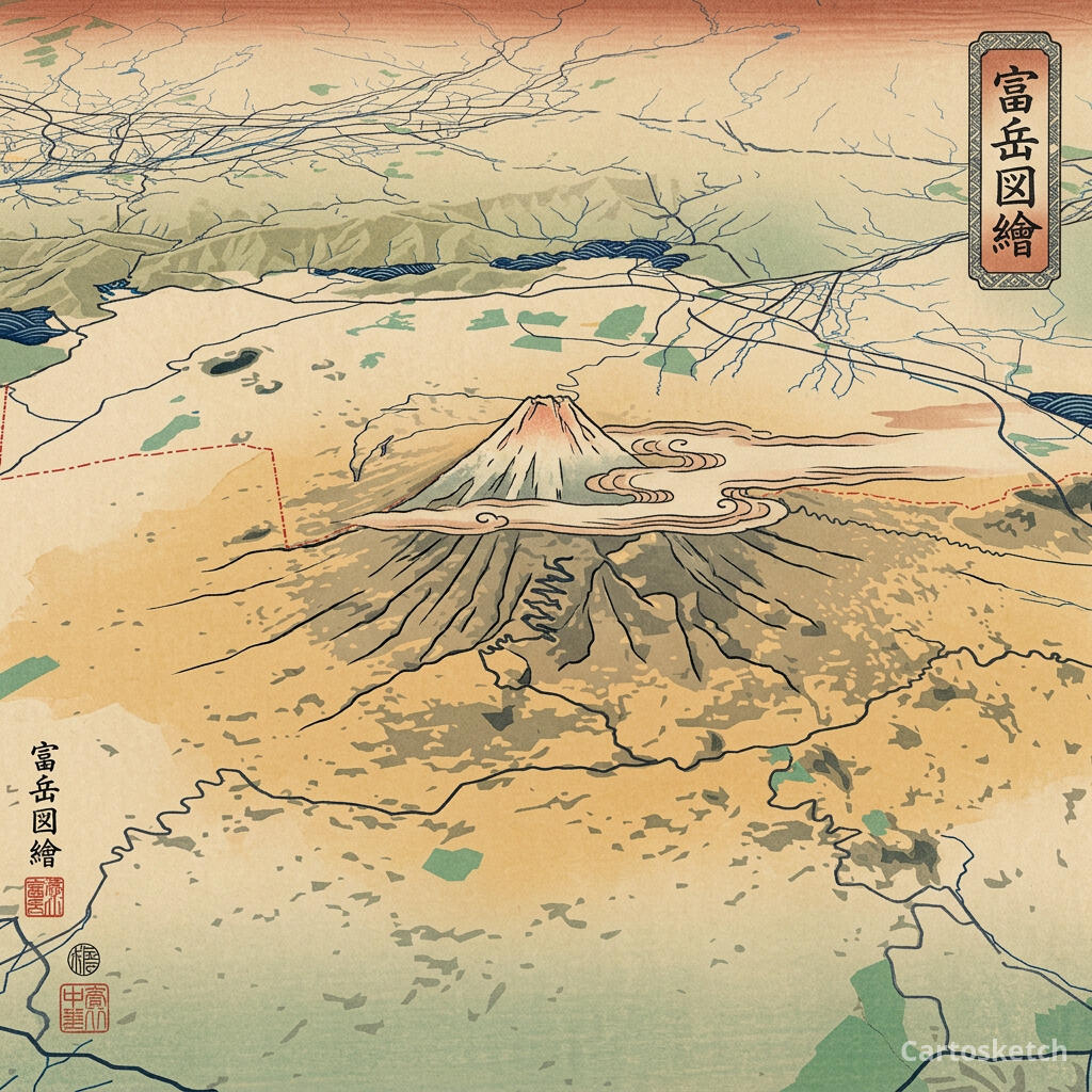 Exemplo de mapa artístico no estilo Ukiyo-e