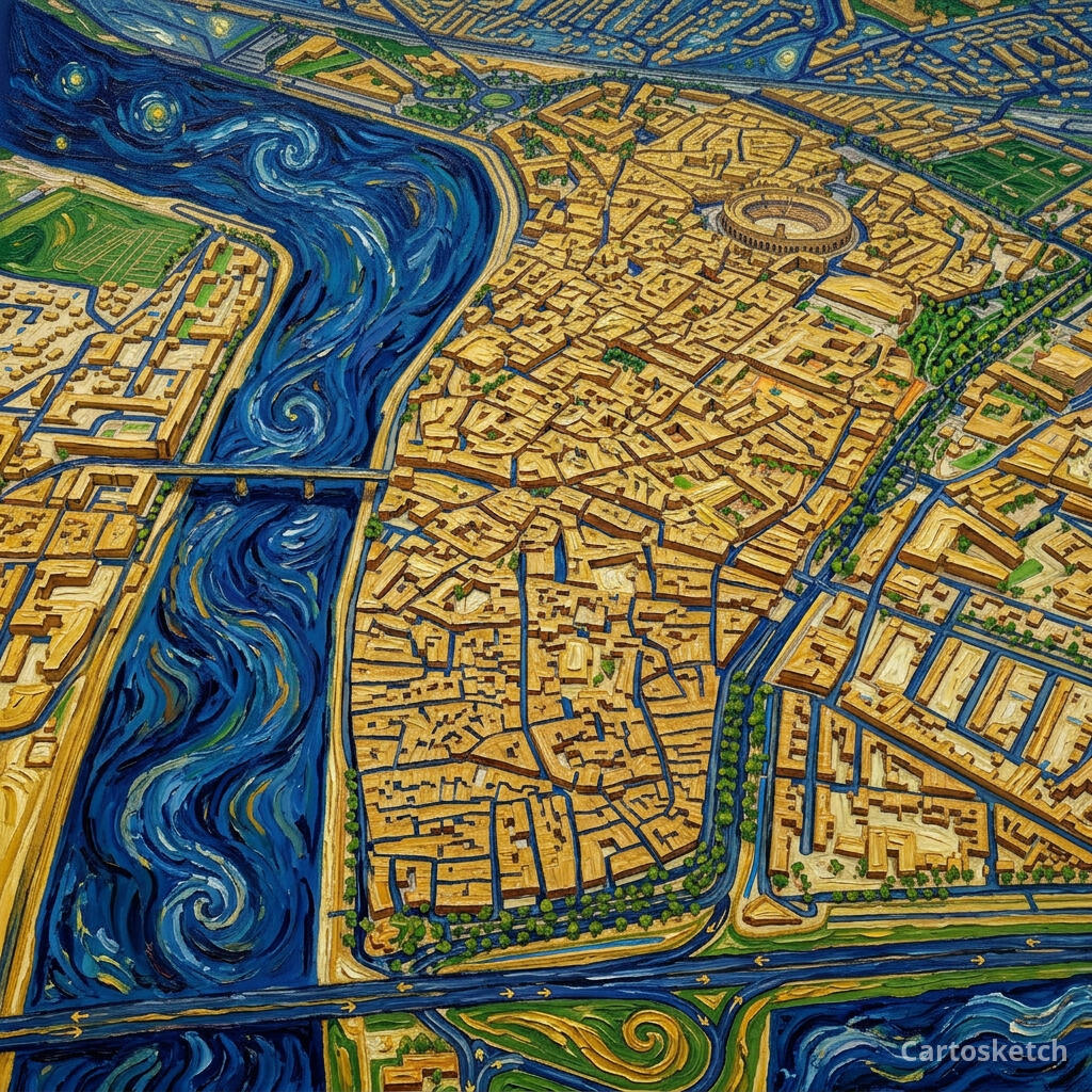 Exemplo de mapa artístico no estilo Van Gogh