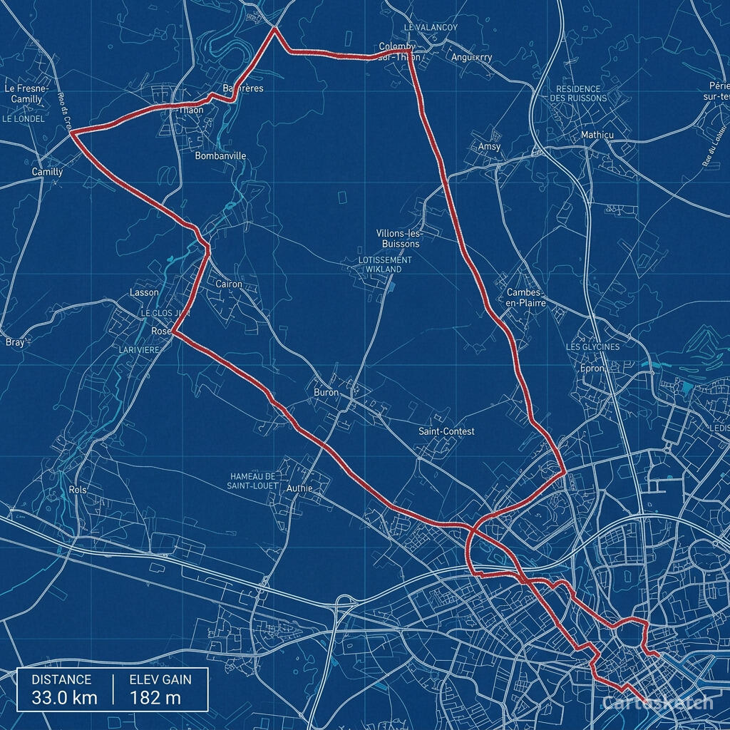 Tour de France 2025 Stage 5 time trial route — Cartosketch art