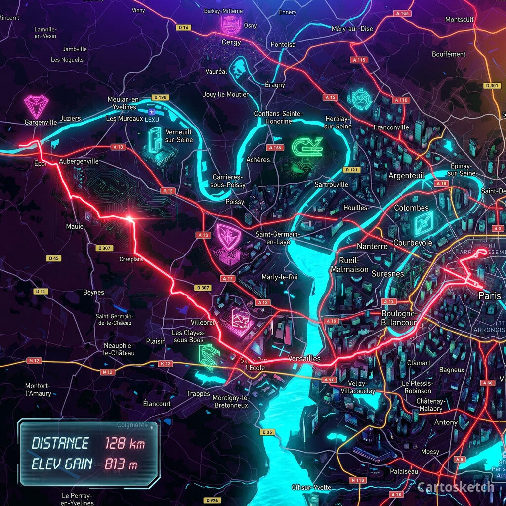 Tour de France 2025 Stage 21 route — Cartosketch art