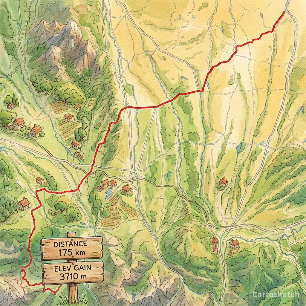 Tour de France 2025 Stage 12 route — Cartosketch art