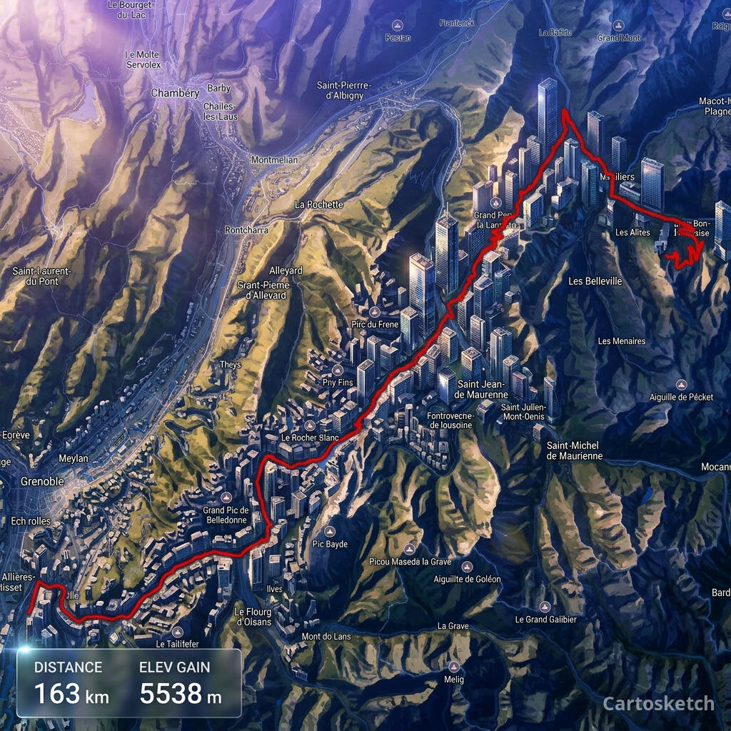 Tour de France 2025 Stage 18 route — Cartosketch art