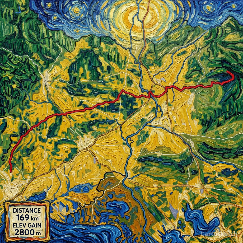 Tour de France 2025 Stage 16 route — Cartosketch art