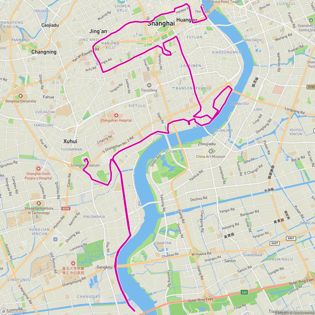 상하이 마라톤 경로 — route map input