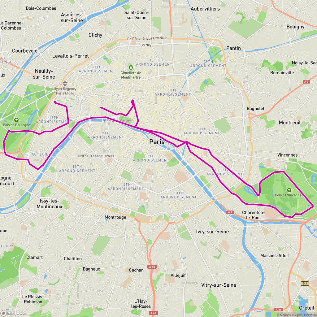 파리 마라톤 경로 — route map input
