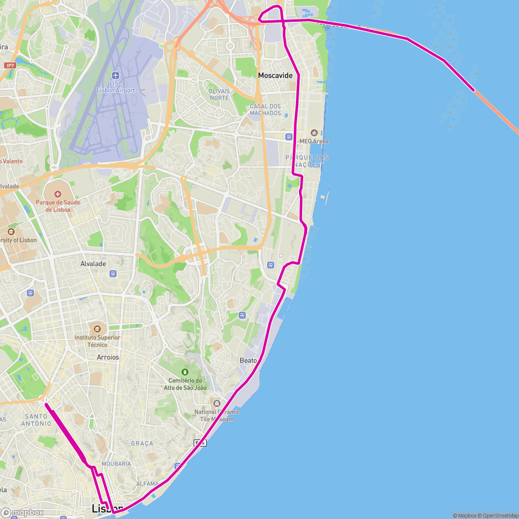 리스본 하프 마라톤 경로 — route map input