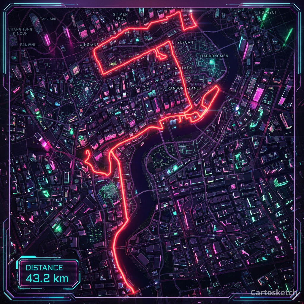 Shanghai Marathon rendered in Cyberpunk style