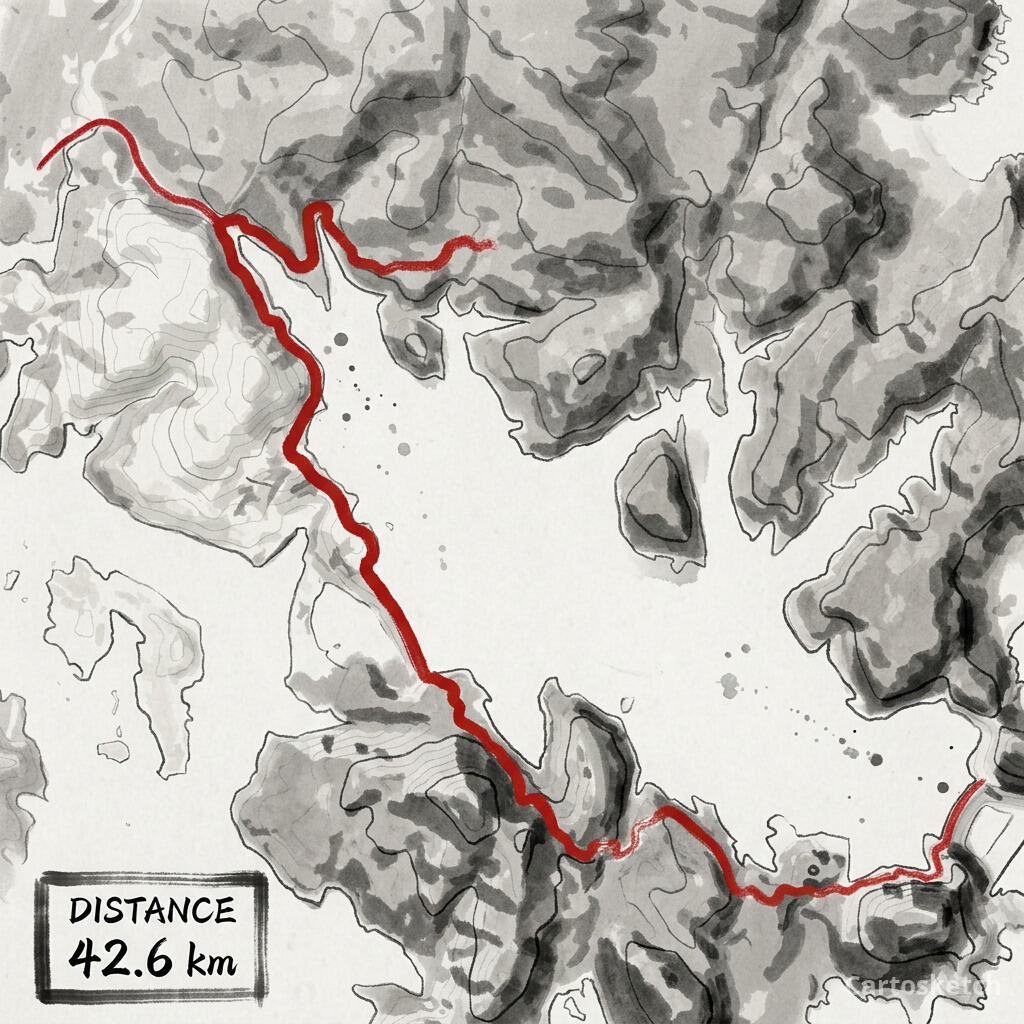 China Coast Marathon rendered in Ink Wash style