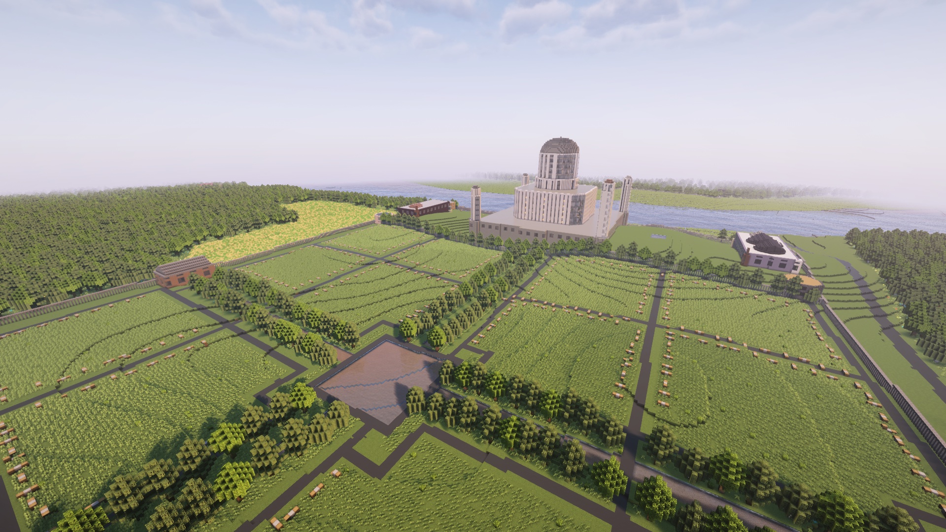 The Taj Mahal and gardens generated in a Minecraft world